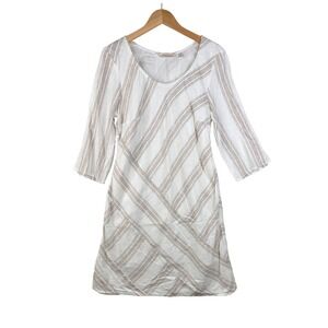 Soft Surroundings Equinox Linen Blend Striped 3/4 Sleeve Dress size Medium White